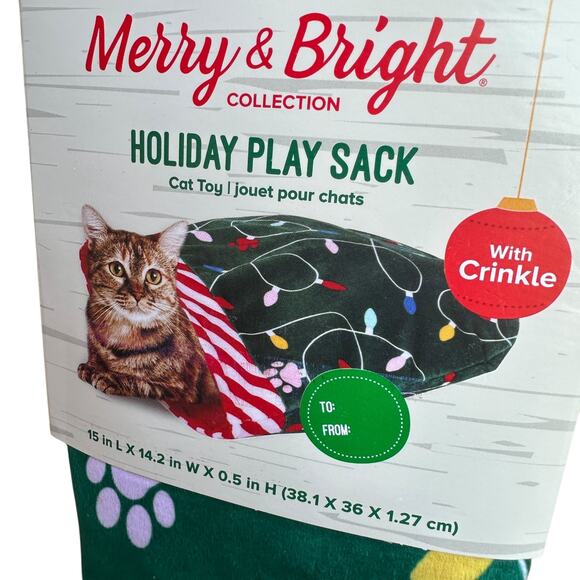 Merry & Bright Holiday Play Sack Cat Toy Green Lights Print Crinkle Play‎ Hide - Picture 3 of 4